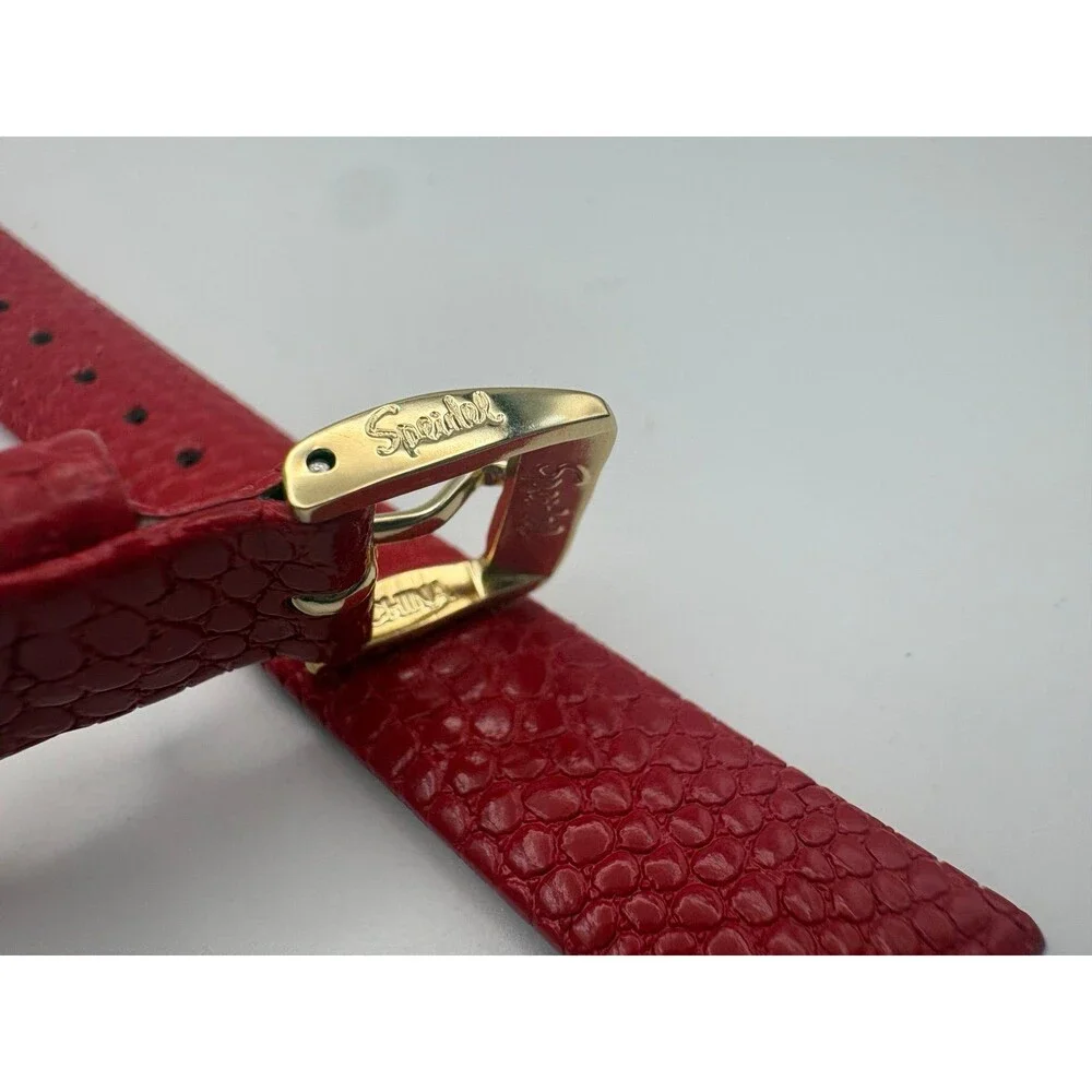 Vintage NOS Speidel 14mm Red Lizard Grain Watch Strap - Gold Buckle